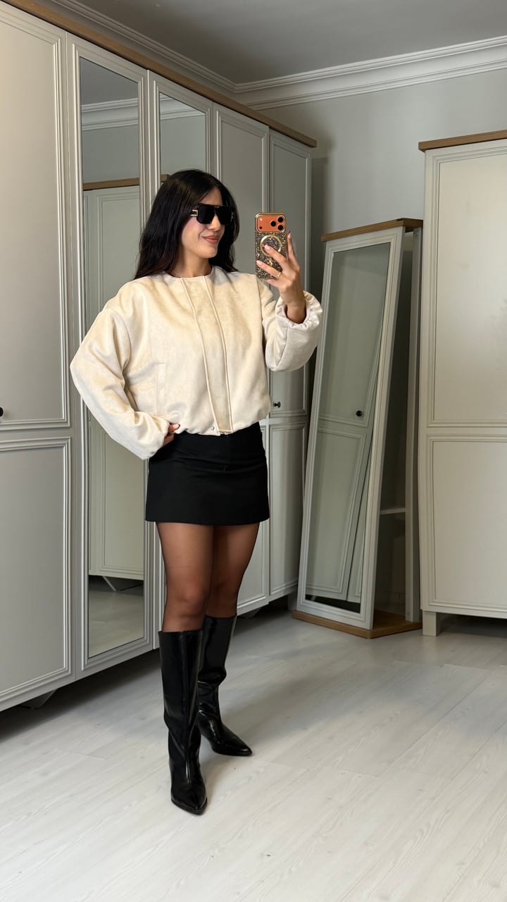 Risa Bej Süet Bomber Ceket