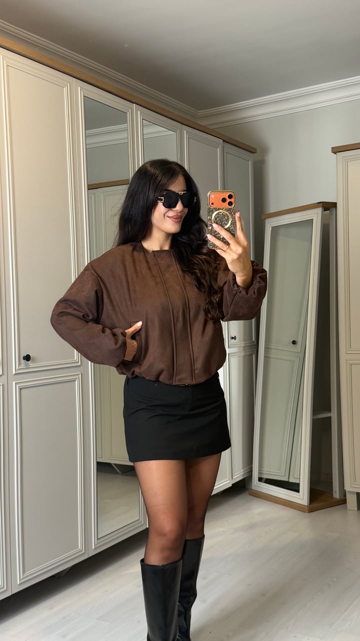 Risa Kahverengi Süet Bomber Ceket