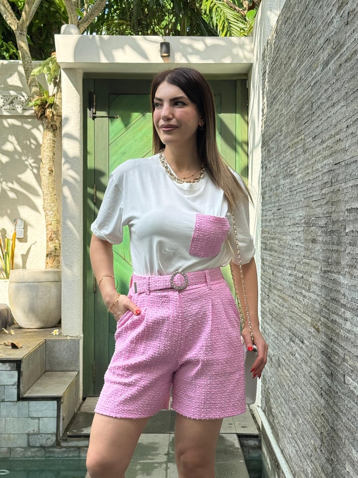 Rise Pembe Tasarım Pullu Şort Takım