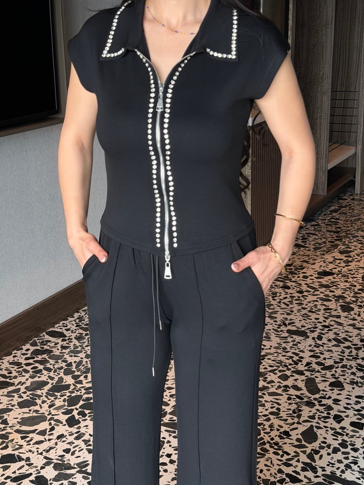 Rita Siyah Tasarım Taşlı İkili Takım