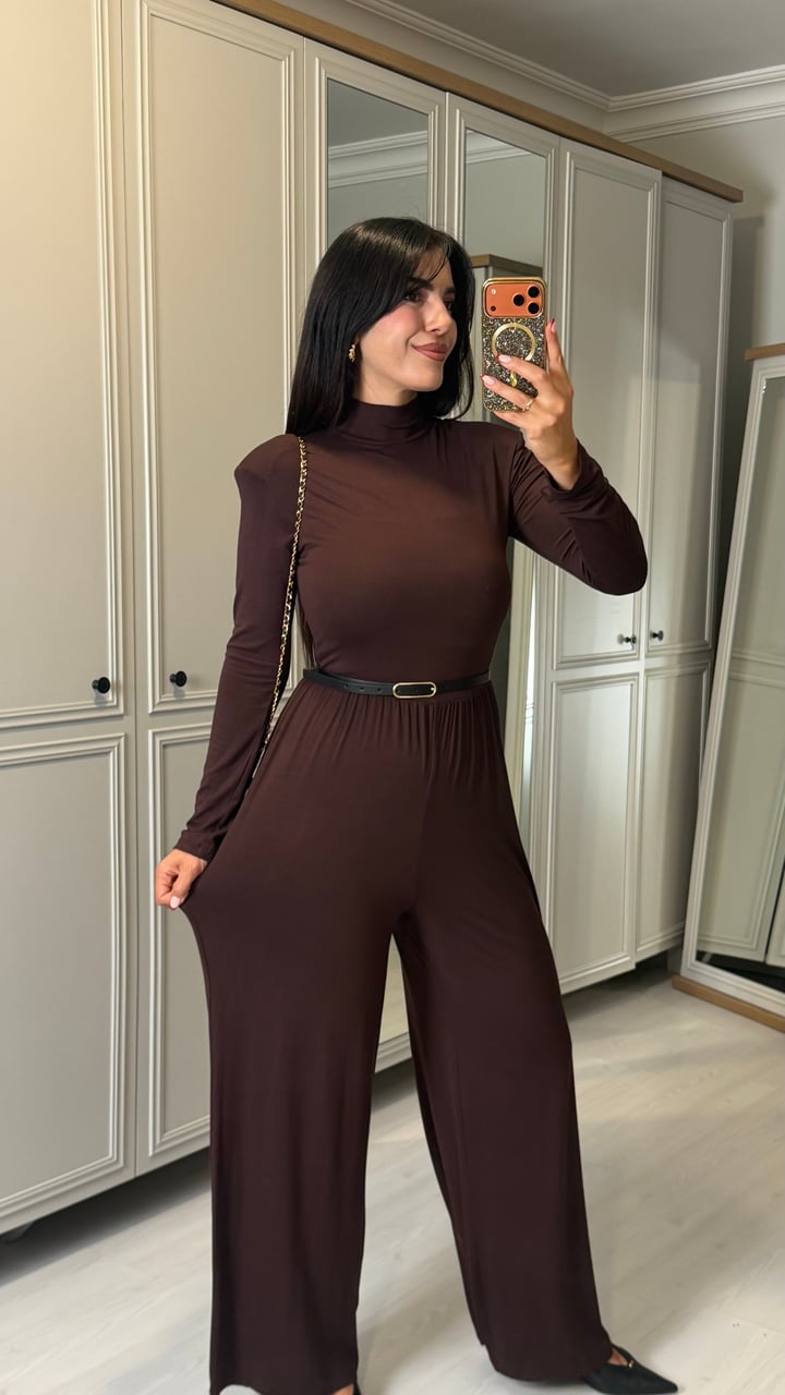 Riva Kahverengi Vatkalı Kemerli Tulum