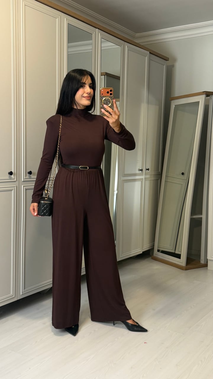 Riva Kahverengi Vatkalı Kemerli Tulum