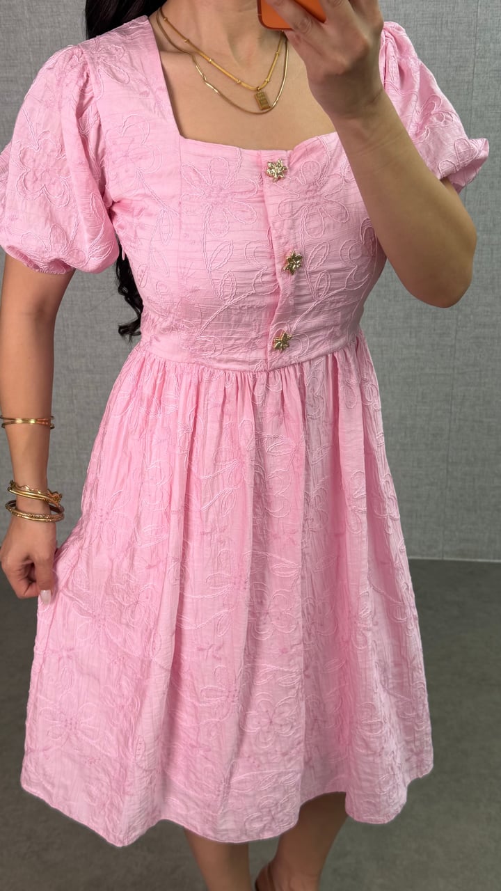 Rody Pembe Düğmeli Fisto Elbise