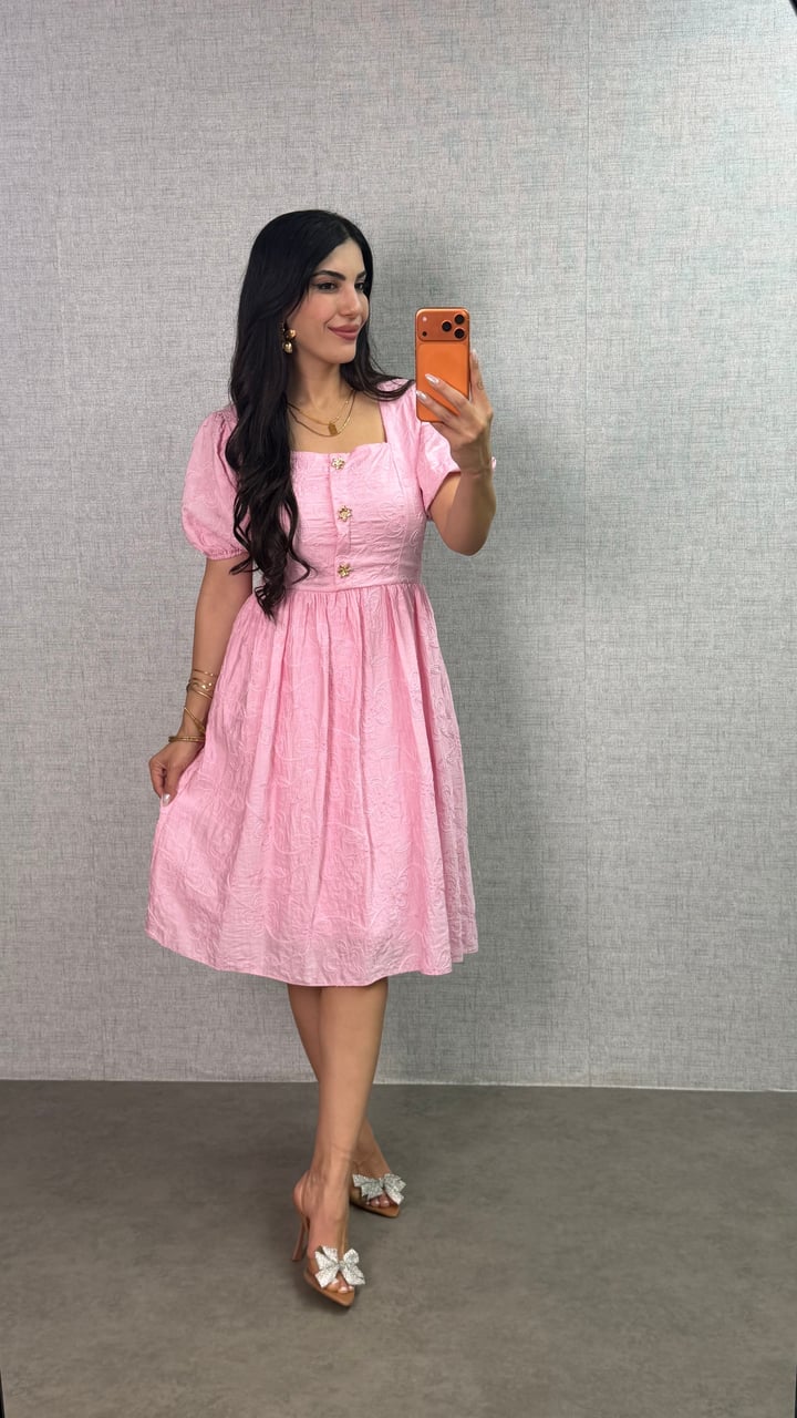 Rody Pembe Düğmeli Fisto Elbise