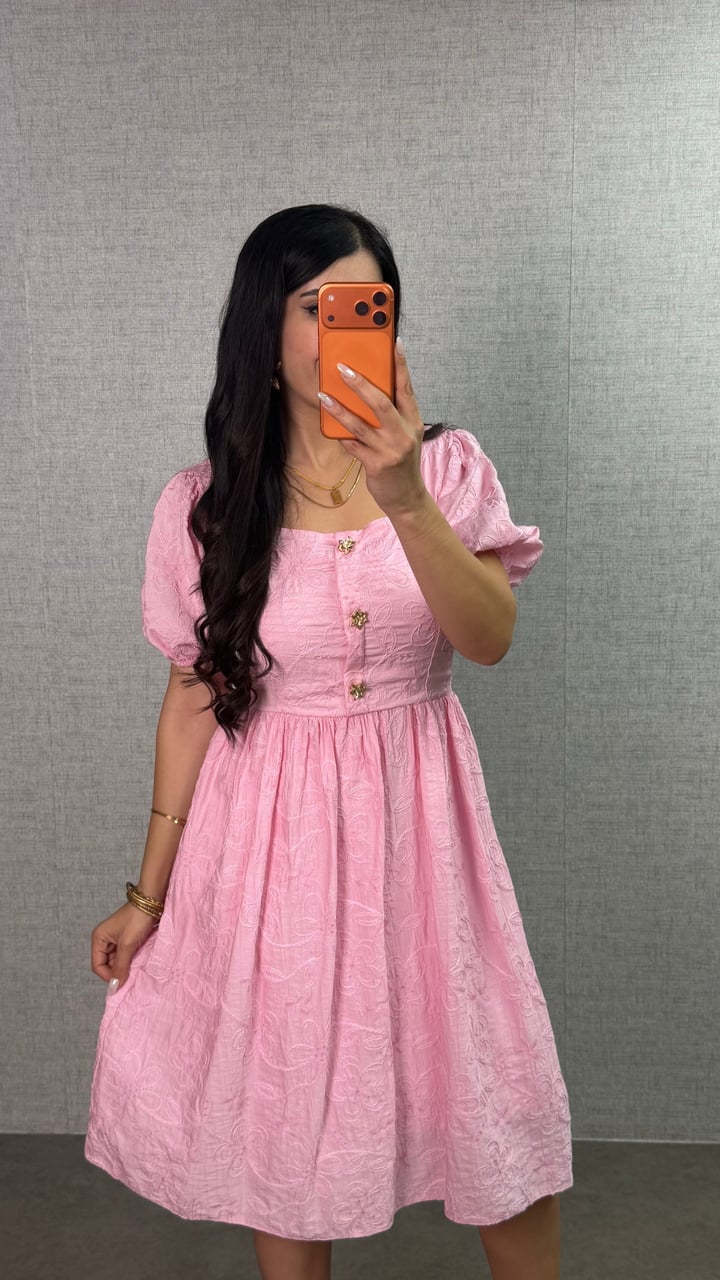 Rody Pembe Düğmeli Fisto Elbise