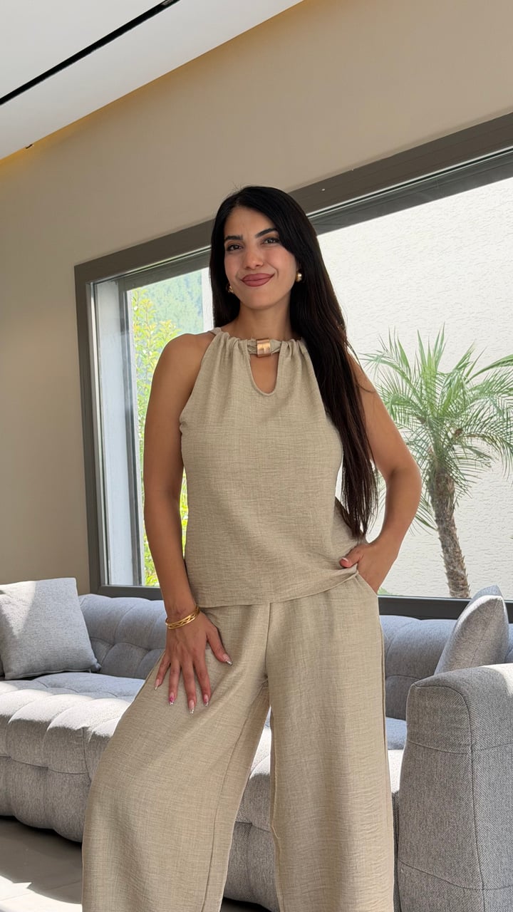 Rook Bej Gold Tokalı İkili Takım