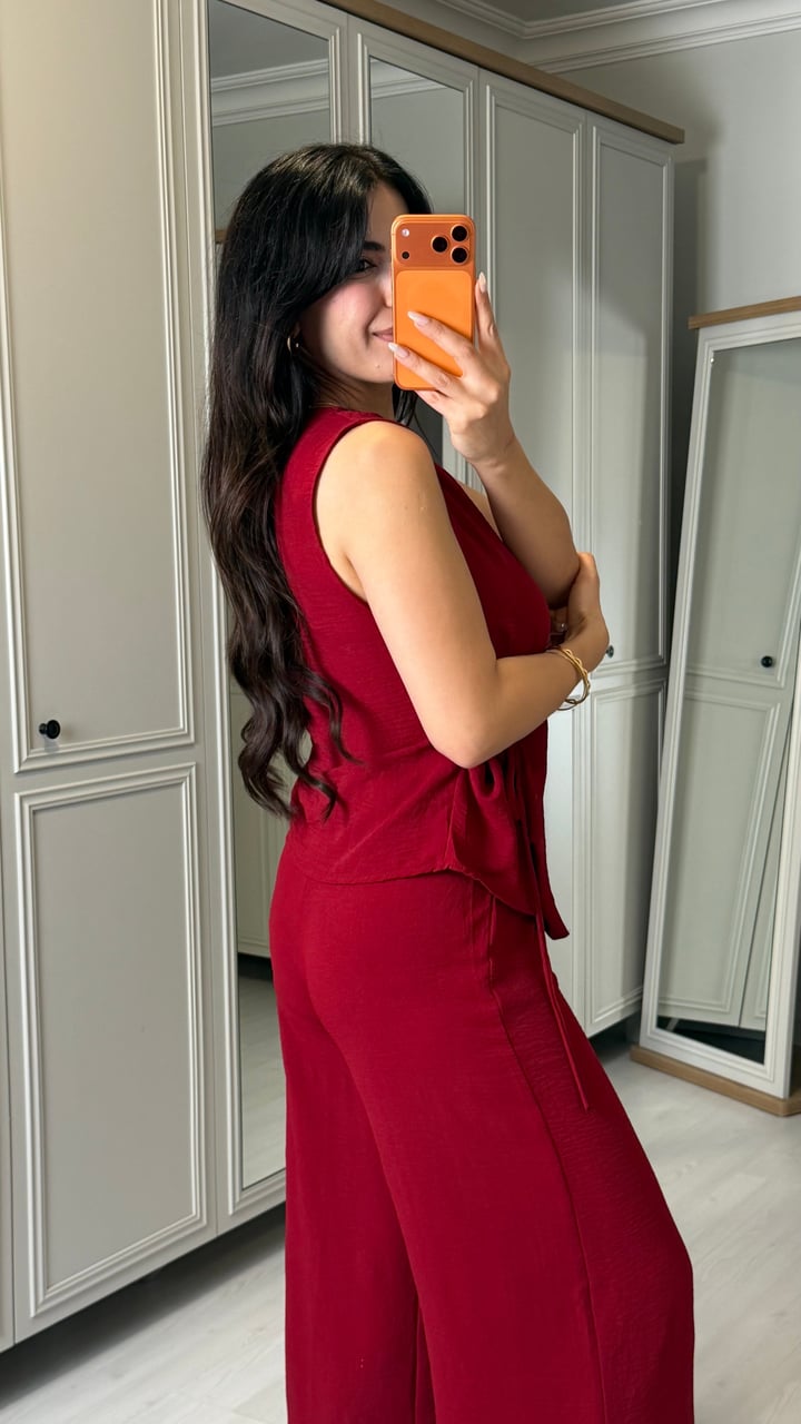 Royal Bordo Kruvaze Bağlamalı İkili Takım