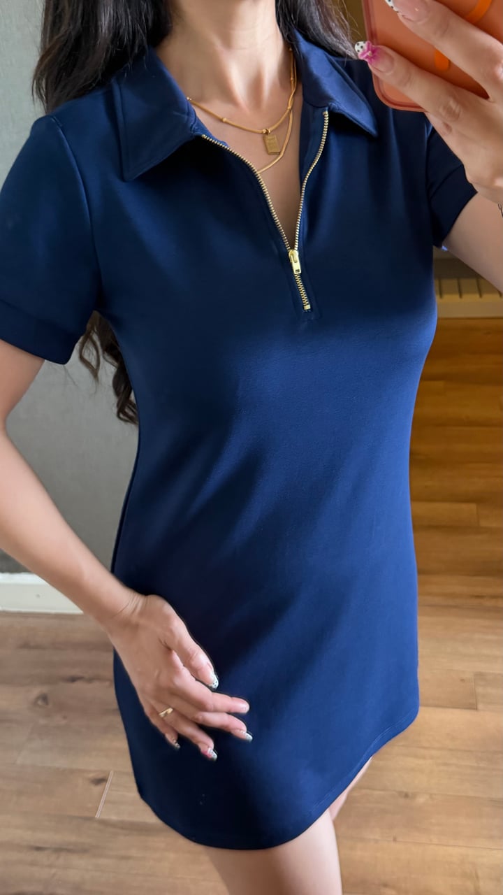 Ruen Lacivert Polo Yaka Elbise