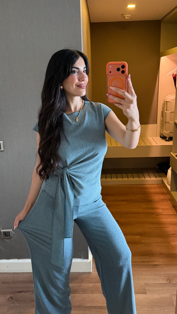 Rugge Mint Yeşili Bağlamalı Bürümcük İkili Takım