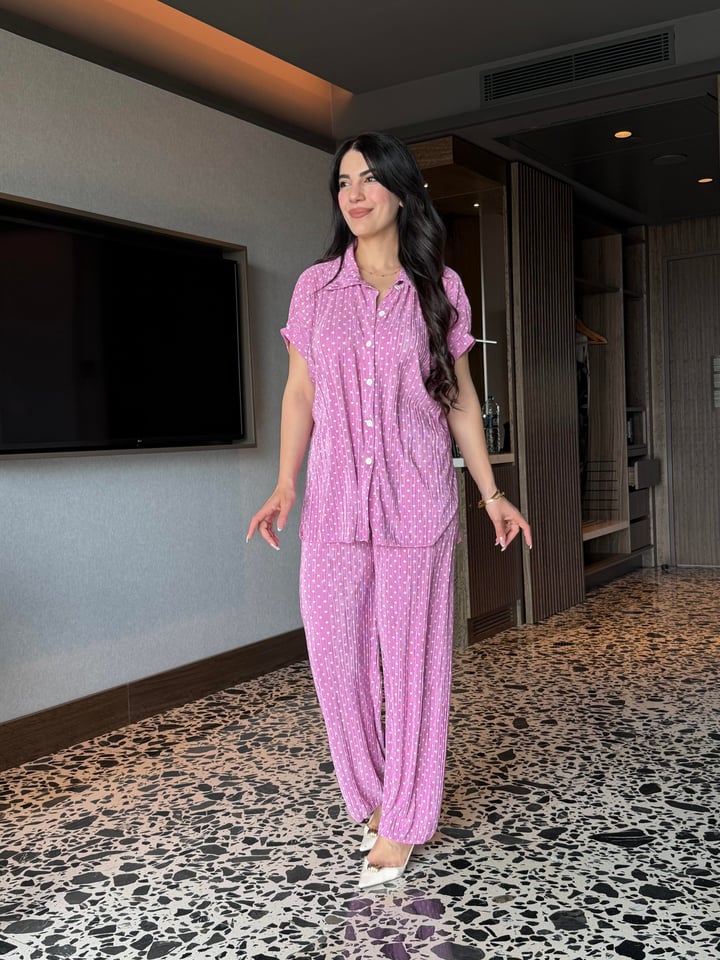 Runn Pembe Puantiyeli Krinkıl İkili Takım