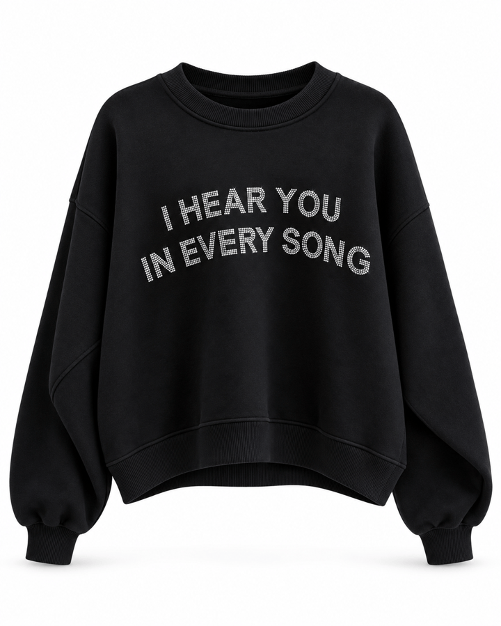 Ruse Siyah Taşlı Bisiklet Yaka Sweatshirt