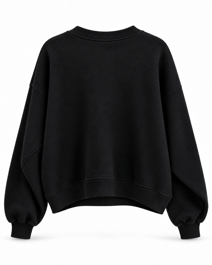 Ruse Siyah Taşlı Bisiklet Yaka Sweatshirt