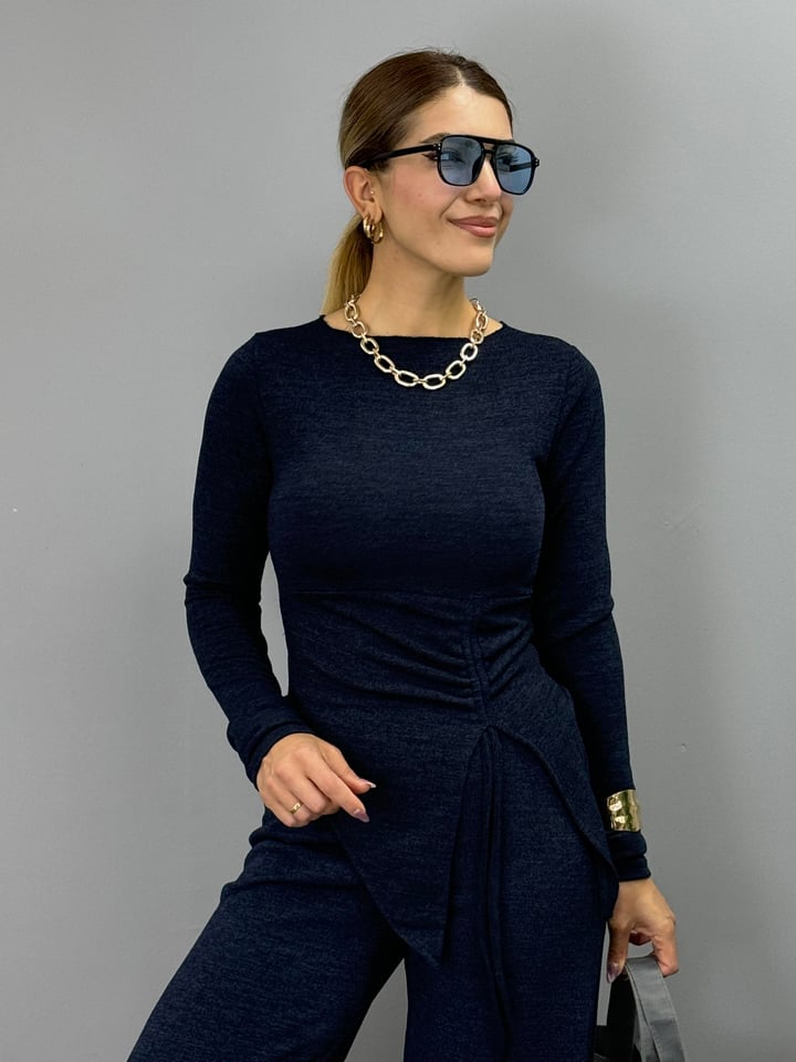 Sage Lacivert Büzgülü Triko 2'Li Takım