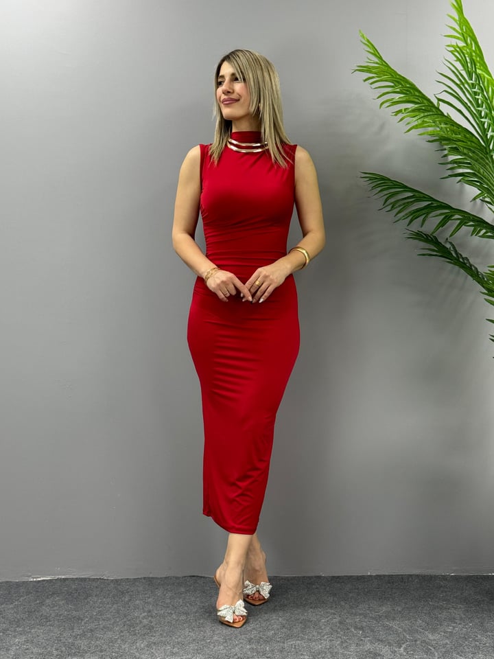 Sally Kırmızı Sandy Drapeli Elbise
