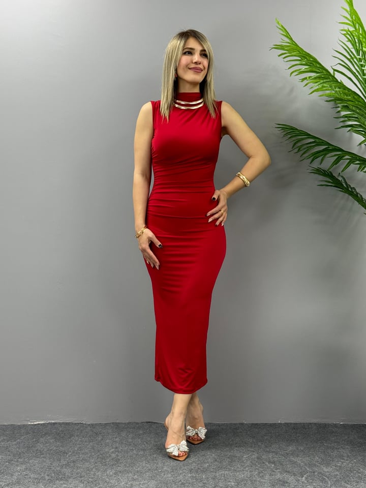 Sally Kırmızı Sandy Drapeli Elbise