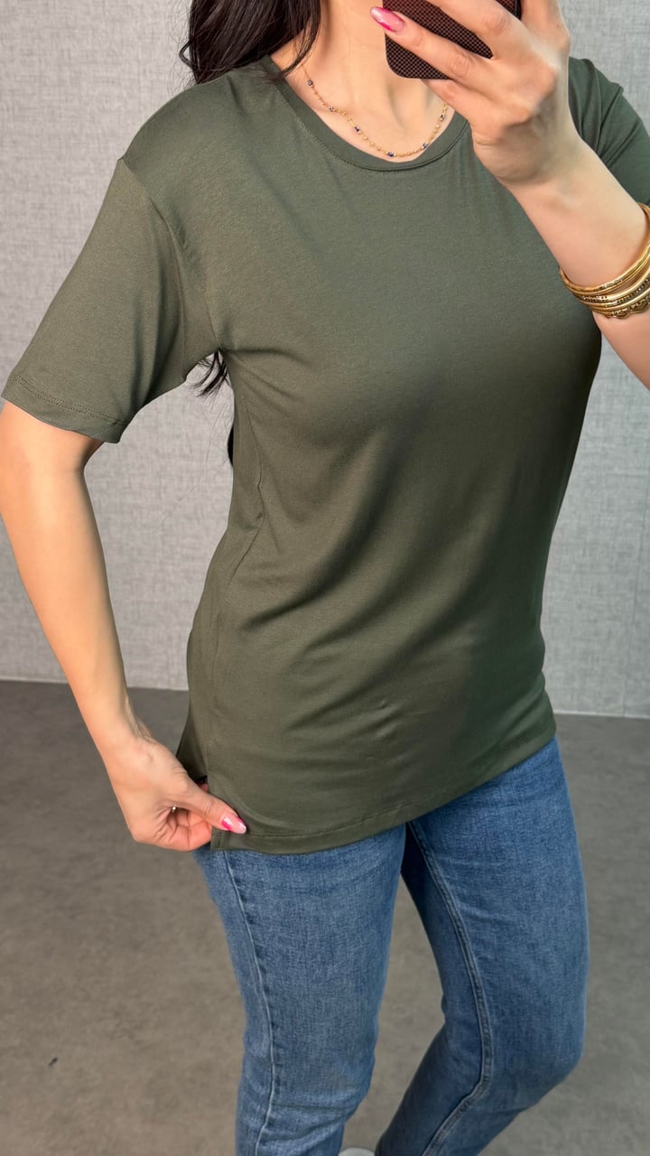 Same Haki Yeşil Bisiklet Yaka Basic Tişört