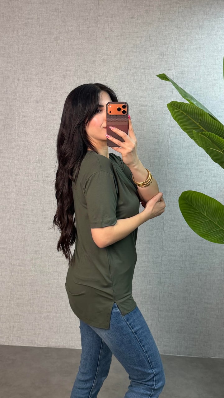 Same Haki Yeşil Bisiklet Yaka Basic Tişört