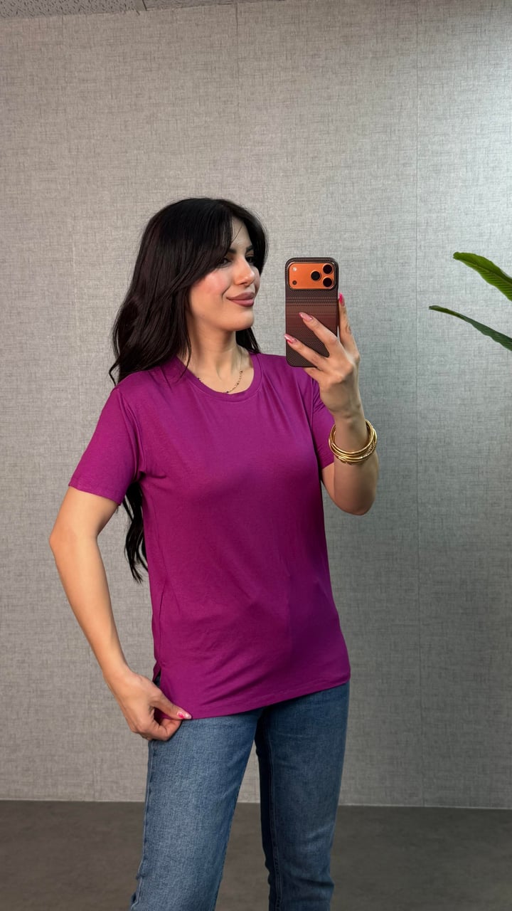 Same Pembe Bisiklet Yaka Basic Tişört