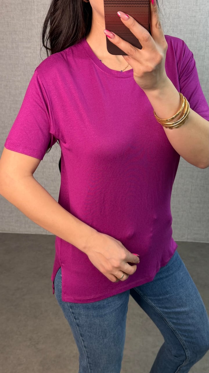 Same Pembe Bisiklet Yaka Basic Tişört