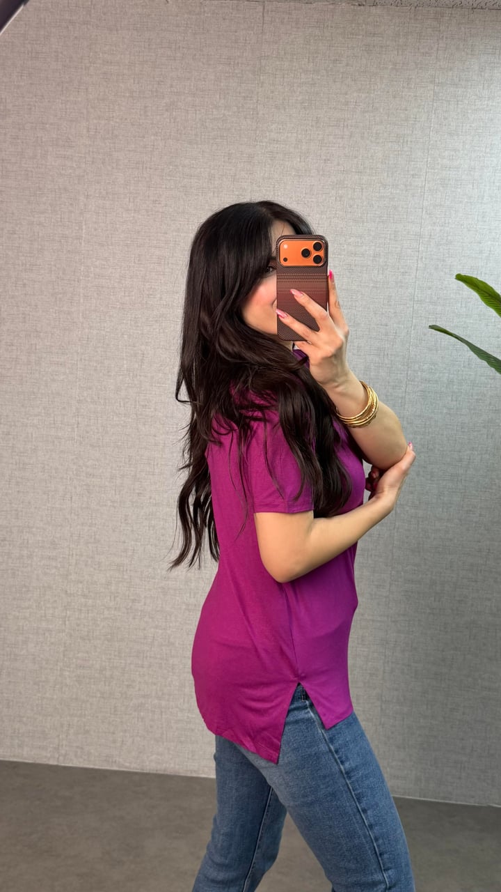 Same Pembe Bisiklet Yaka Basic Tişört