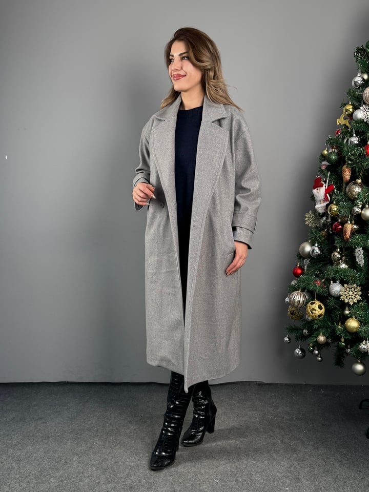Shay Gri Oversize İçi Astarlı Kaşe Kaban