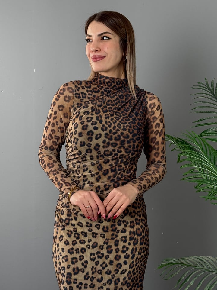 Sir Leopar Astarlı Gipeli Elbise