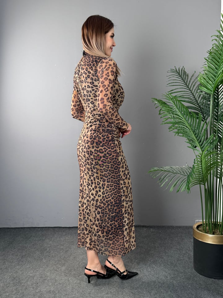 Sir Leopar Astarlı Gipeli Elbise