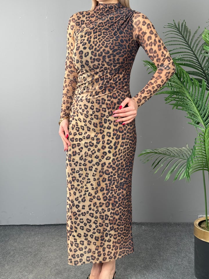 Sir Leopar Astarlı Gipeli Elbise