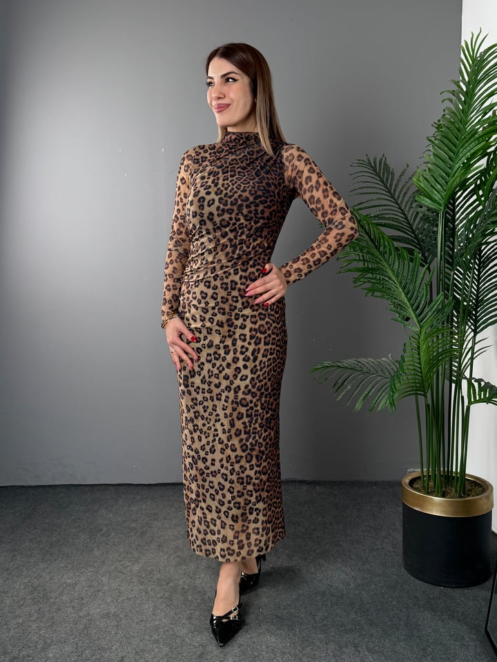 Sir Leopar Astarlı Gipeli Elbise