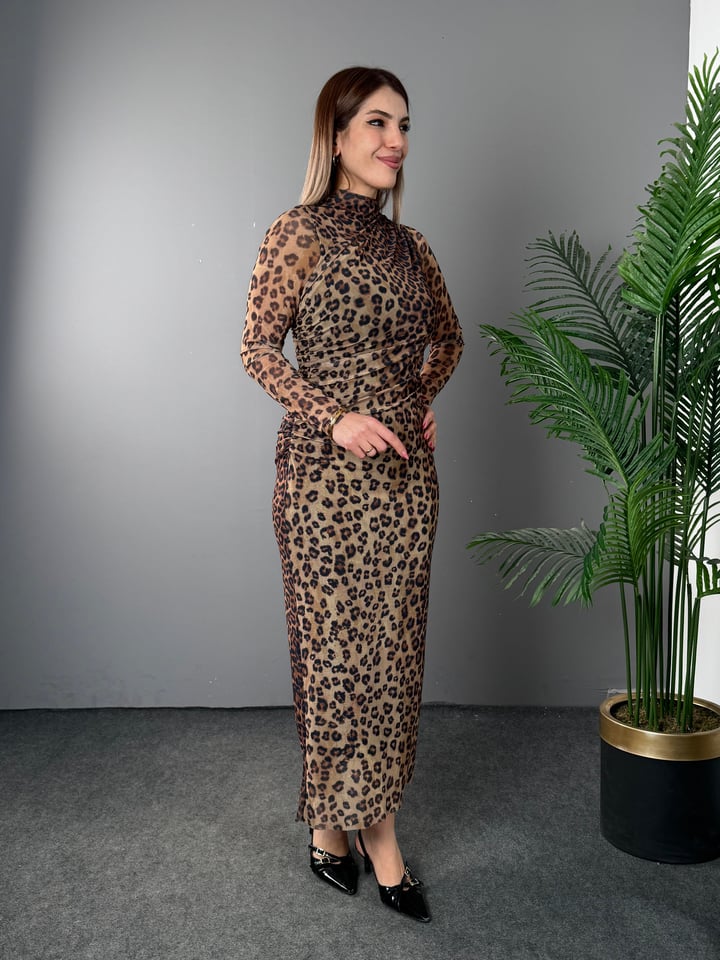 Sir Leopar Astarlı Gipeli Elbise