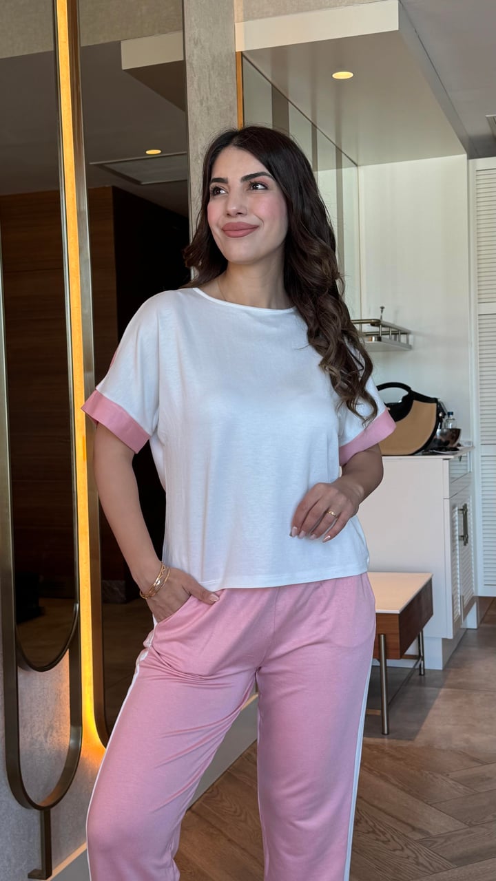 Soes Pembe Şeritli Modal İkili Takım