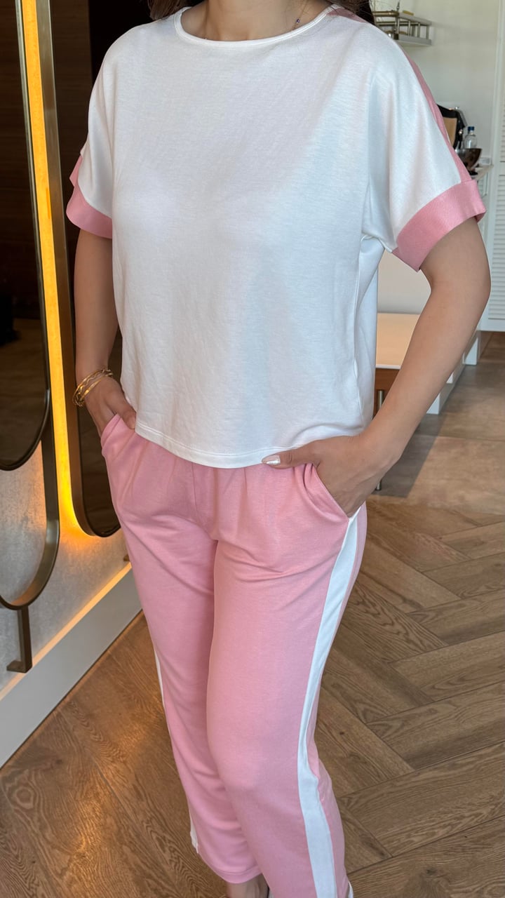 Soes Pembe Şeritli Modal İkili Takım