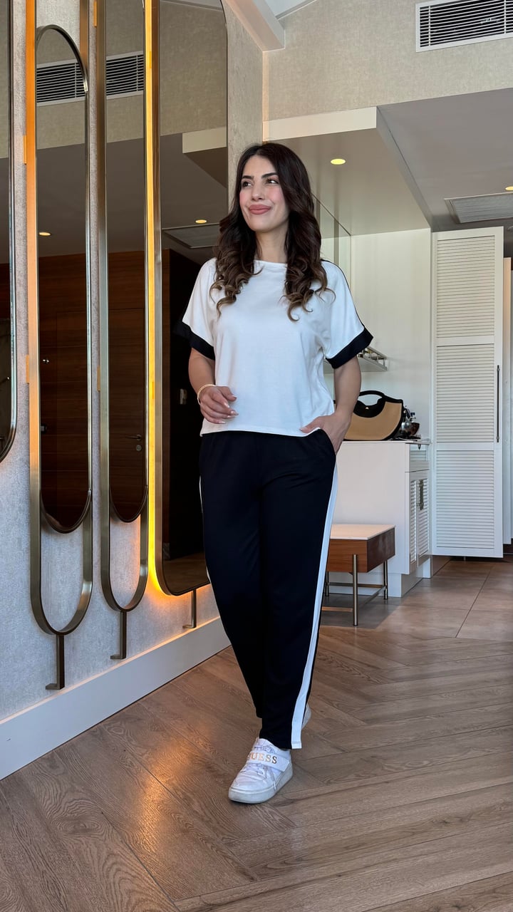 Soes Siyah Şeritli Modal İkili Takım