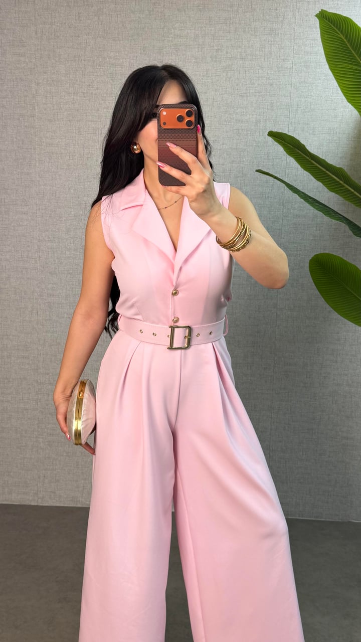 Soly Pembe Düğmeli Dabıl Tulum