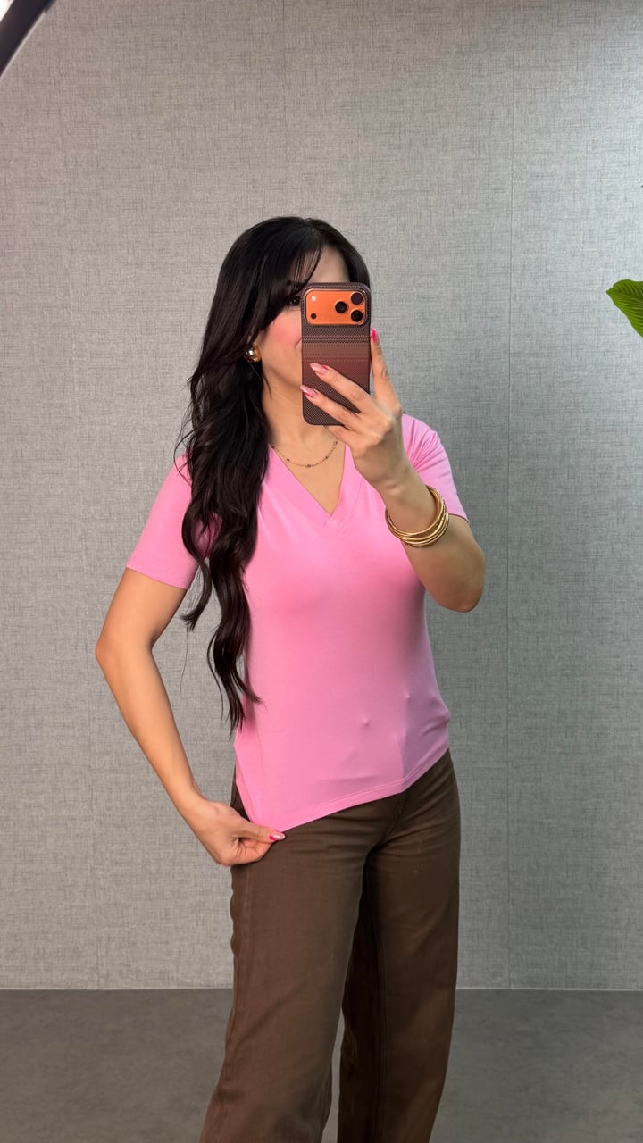 Somis Pembe V Yaka Basic Bluz