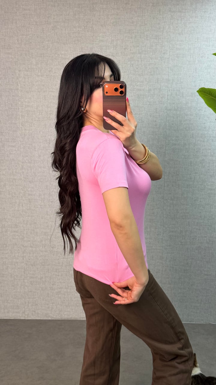 Somis Pembe V Yaka Basic Bluz