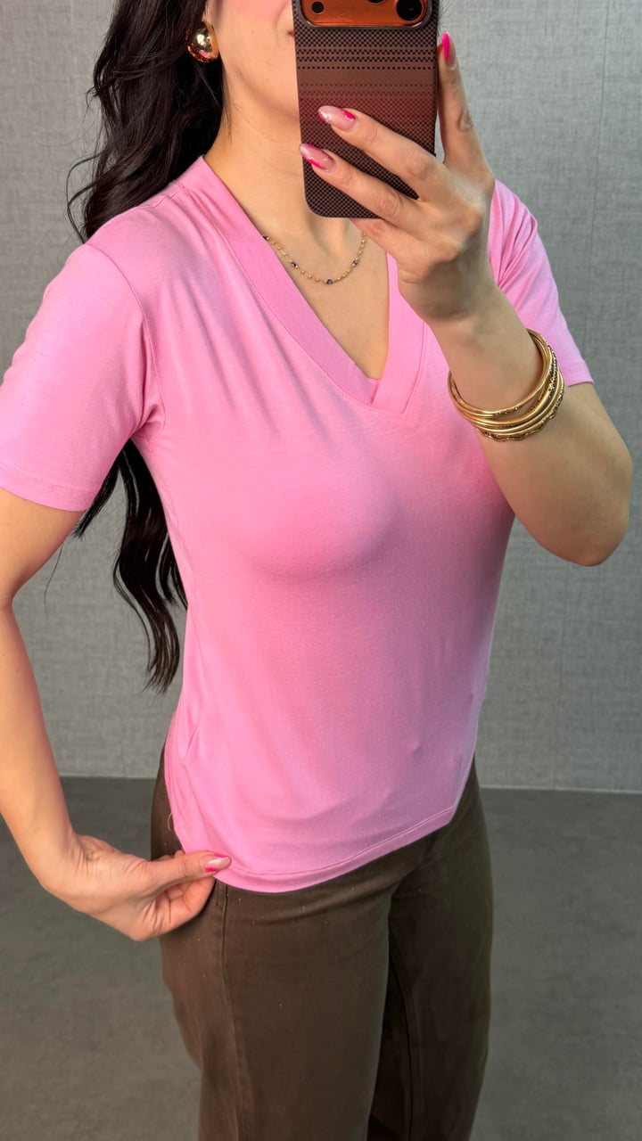 Somis Pembe V Yaka Basic Bluz