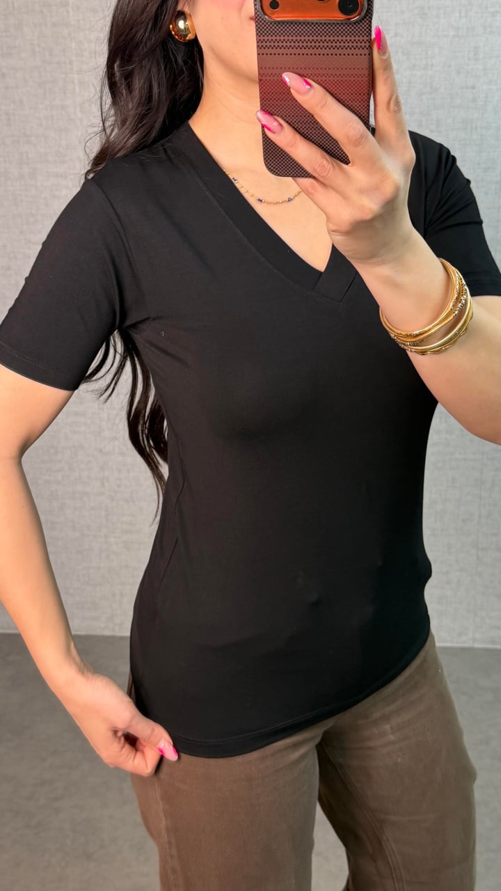Somis Siyah V Yaka Basic Bluz
