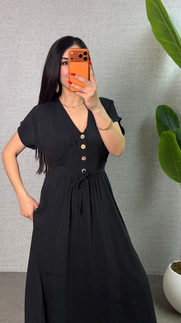 Sona Siyah Beli Lastikli Premium Tensel Elbise