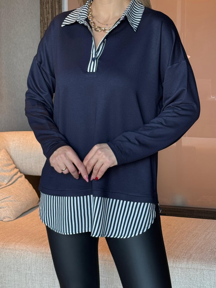 Sorb Lacivert Çizgili Gömlekli Bluz
