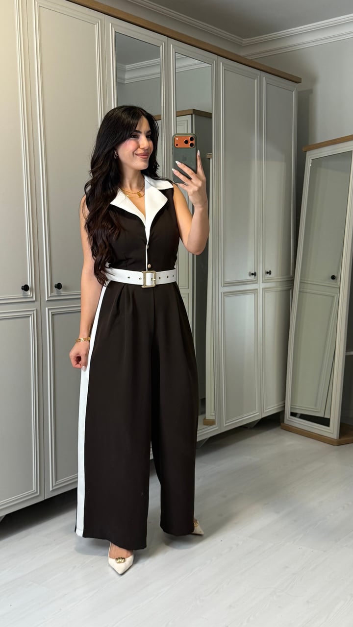 Stella Kahverengi Garnili Şeritli Tulum