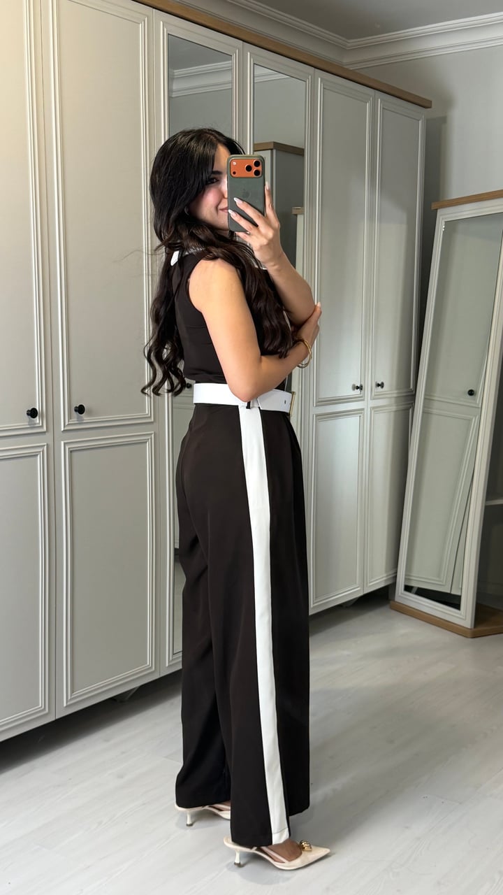 Stella Kahverengi Garnili Şeritli Tulum