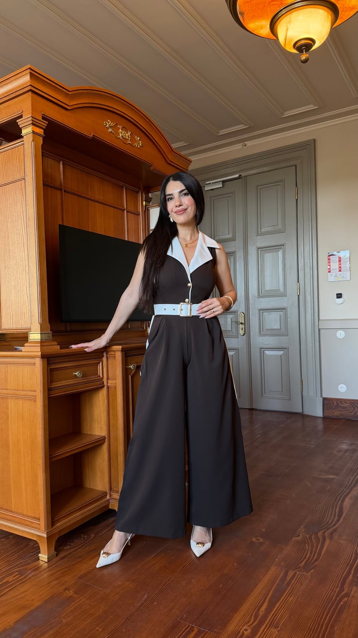 Stella Kahverengi Garnili Şeritli Tulum