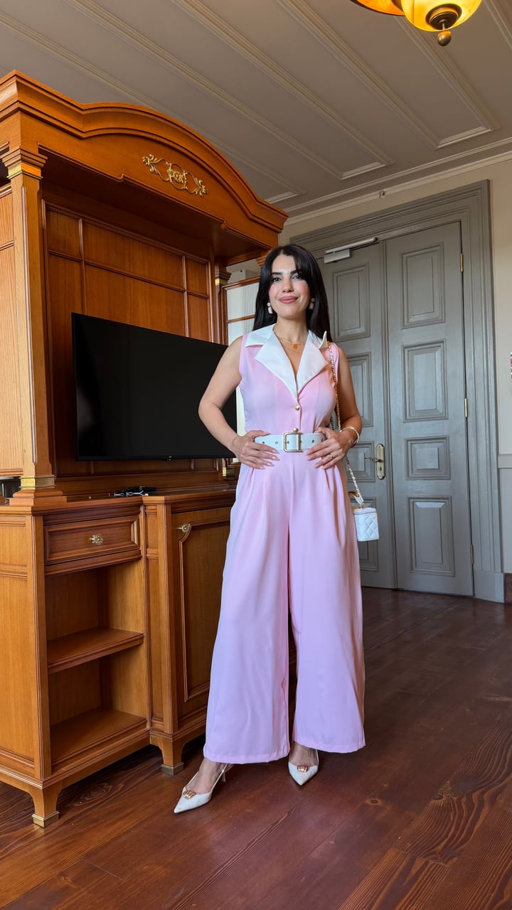 Stella Pembe Garnili Şeritli Tulum