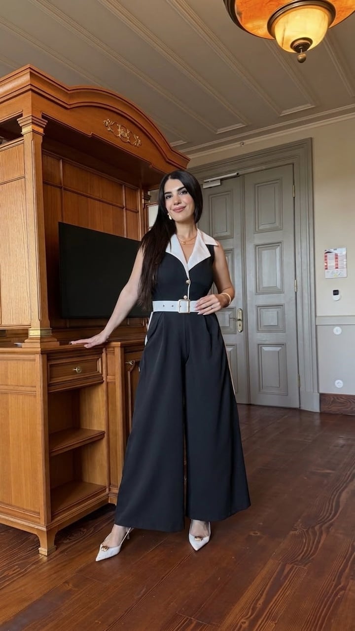Stella Siyah Garnili Şeritli Tulum