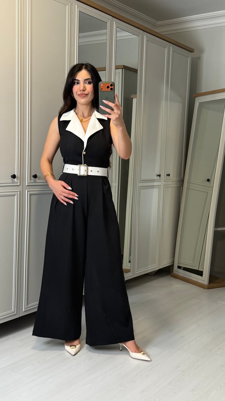 Stella Siyah Garnili Şeritli Tulum