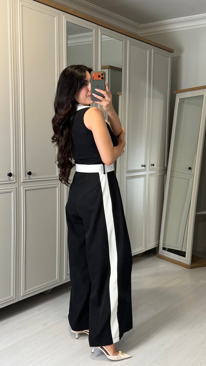 Stella Siyah Garnili Şeritli Tulum