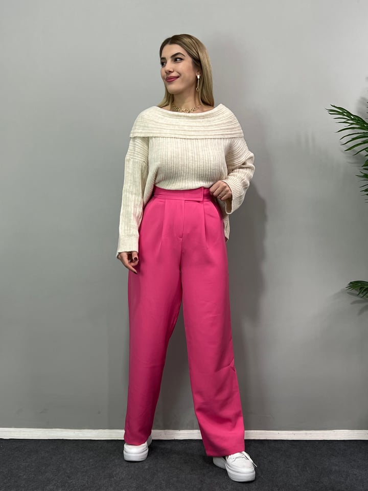 Suby Pembe Cırtlı Palazzo Pantolon