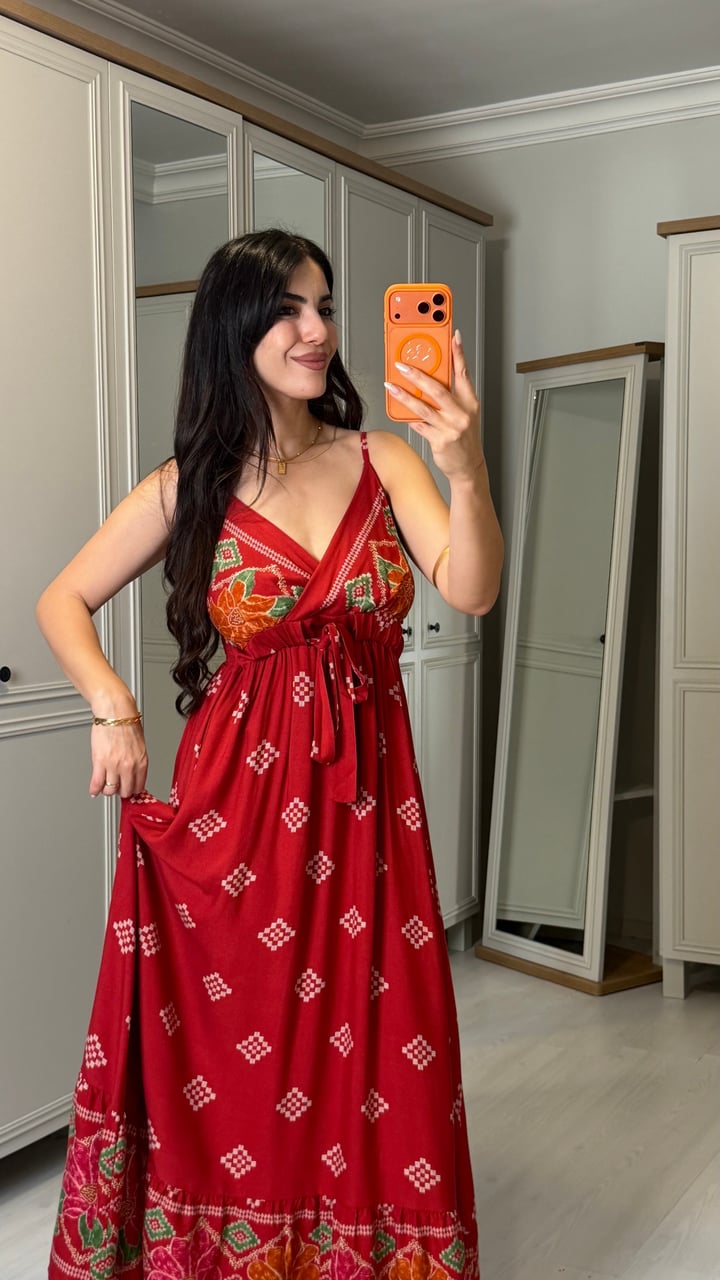 Summer Kırmızı İp Askılı Elbise