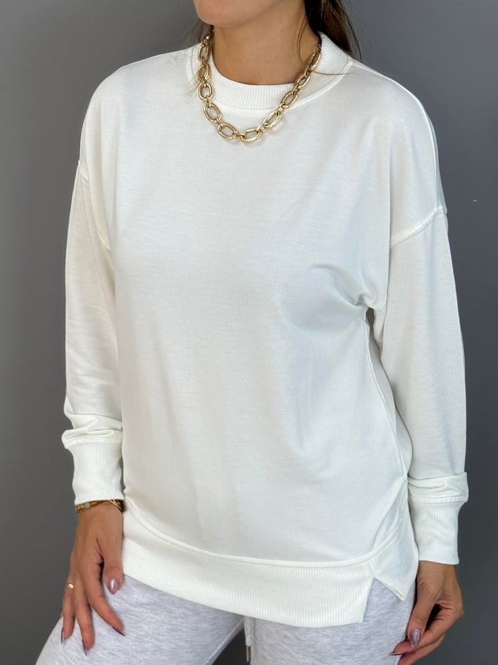 Tomi Beyaz Bisiklet Yaka SweatShirt